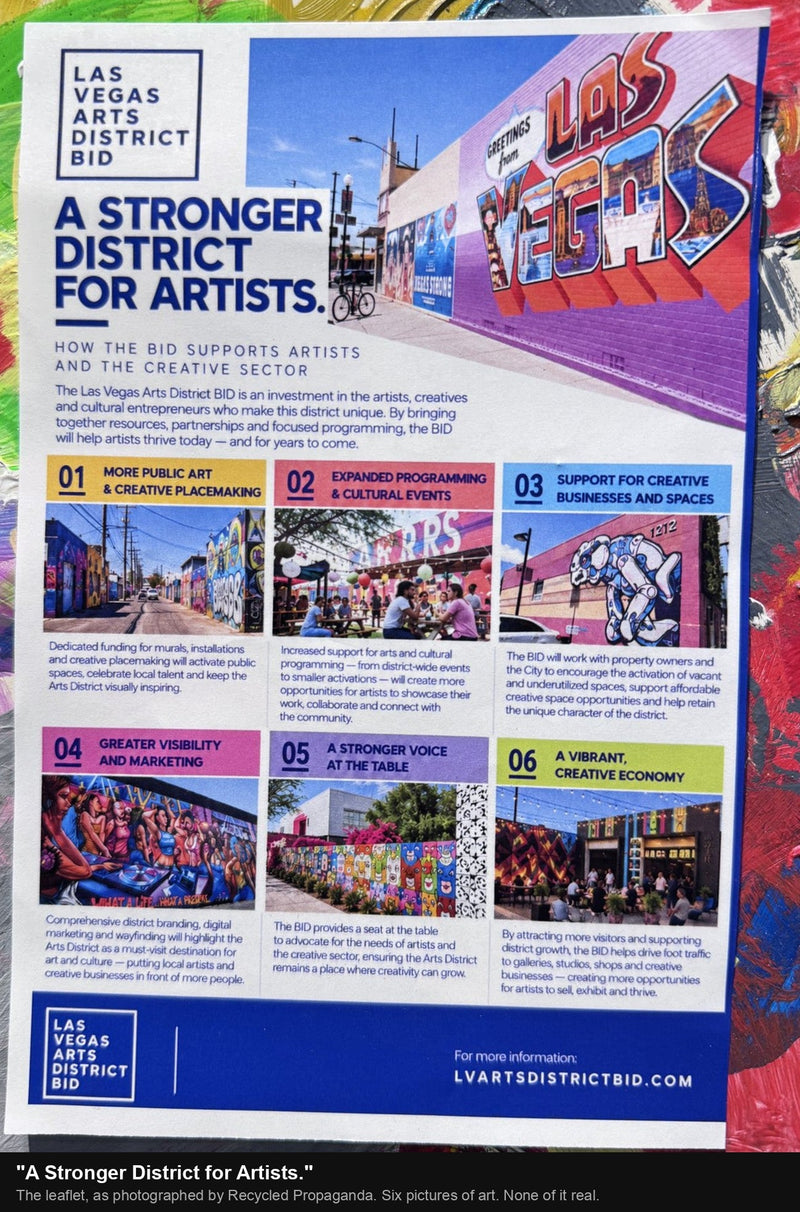 The Las Vegas Arts District BID leaflet A Stronger District for Artists, illustrated with AI generated murals