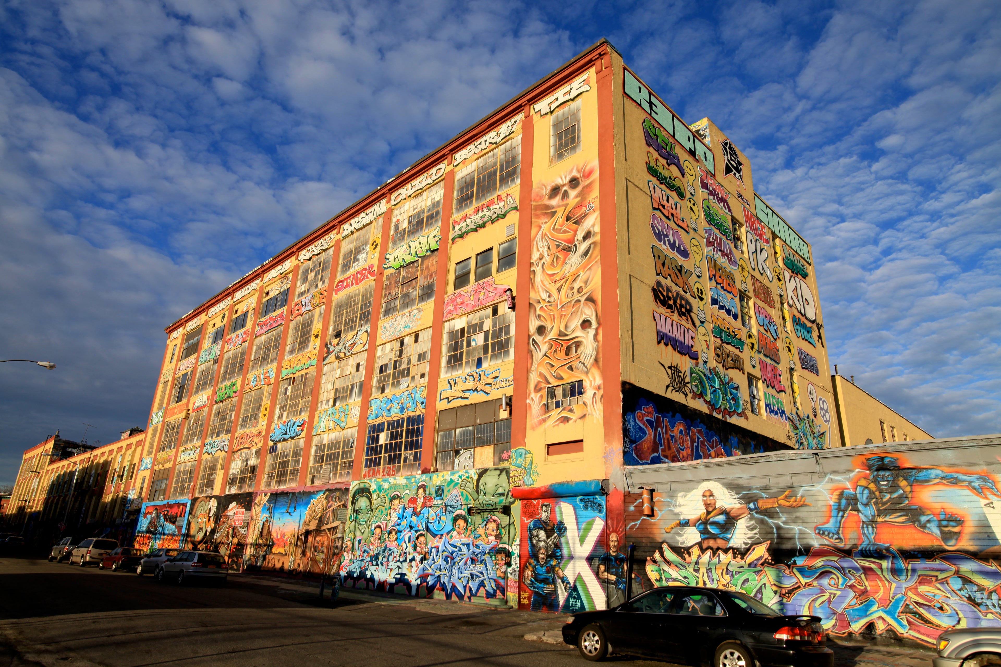 The 5 Pointz building in Long Island City fully covered in graffiti murals, January 2013