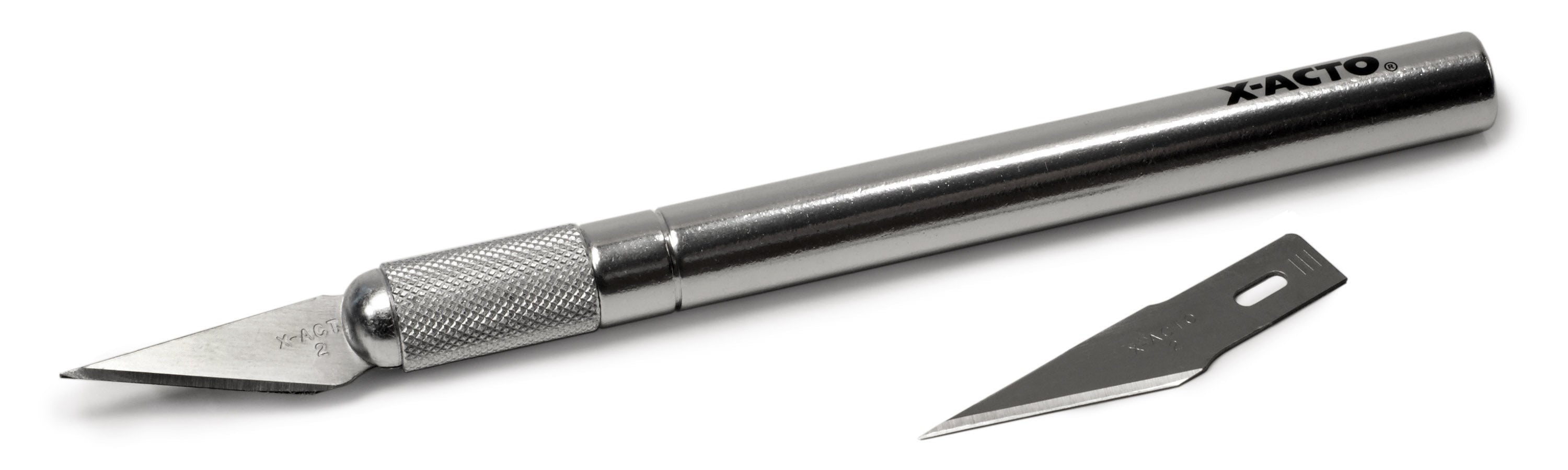An X-Acto craft knife with number 11 blade, the standard tool for hand-cutting mylar stencils