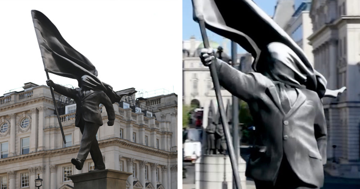 Banksy Unveils Anti-Imperial Flag-Bearer on London's Waterloo Place