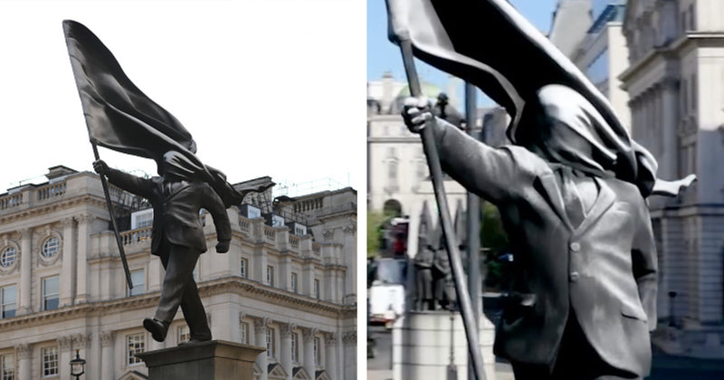 Banksy Unveils Anti-Imperial Flag-Bearer on London's Waterloo Place