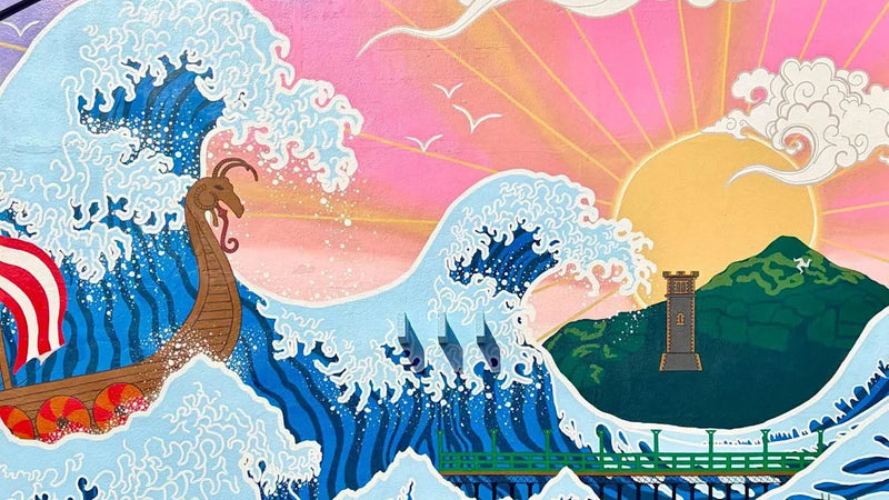 Manx Artist Reimagines Japanese Wave as Viking Voyage on Ramsey Wall