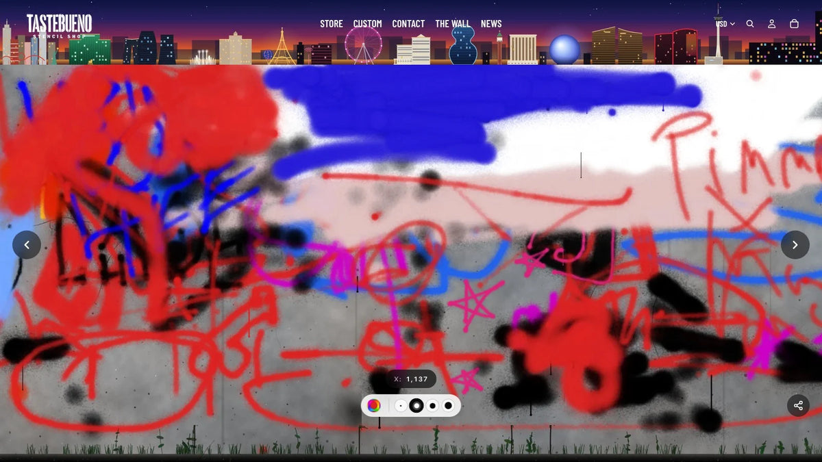The Wall on tastebueno.com, spray paint under the new Las Vegas Strip skyline