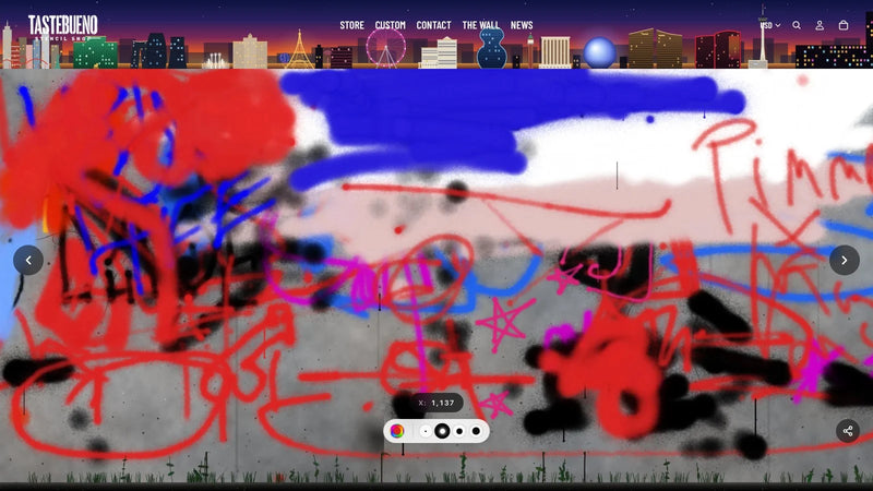 The Wall on tastebueno.com, spray paint under the new Las Vegas Strip skyline