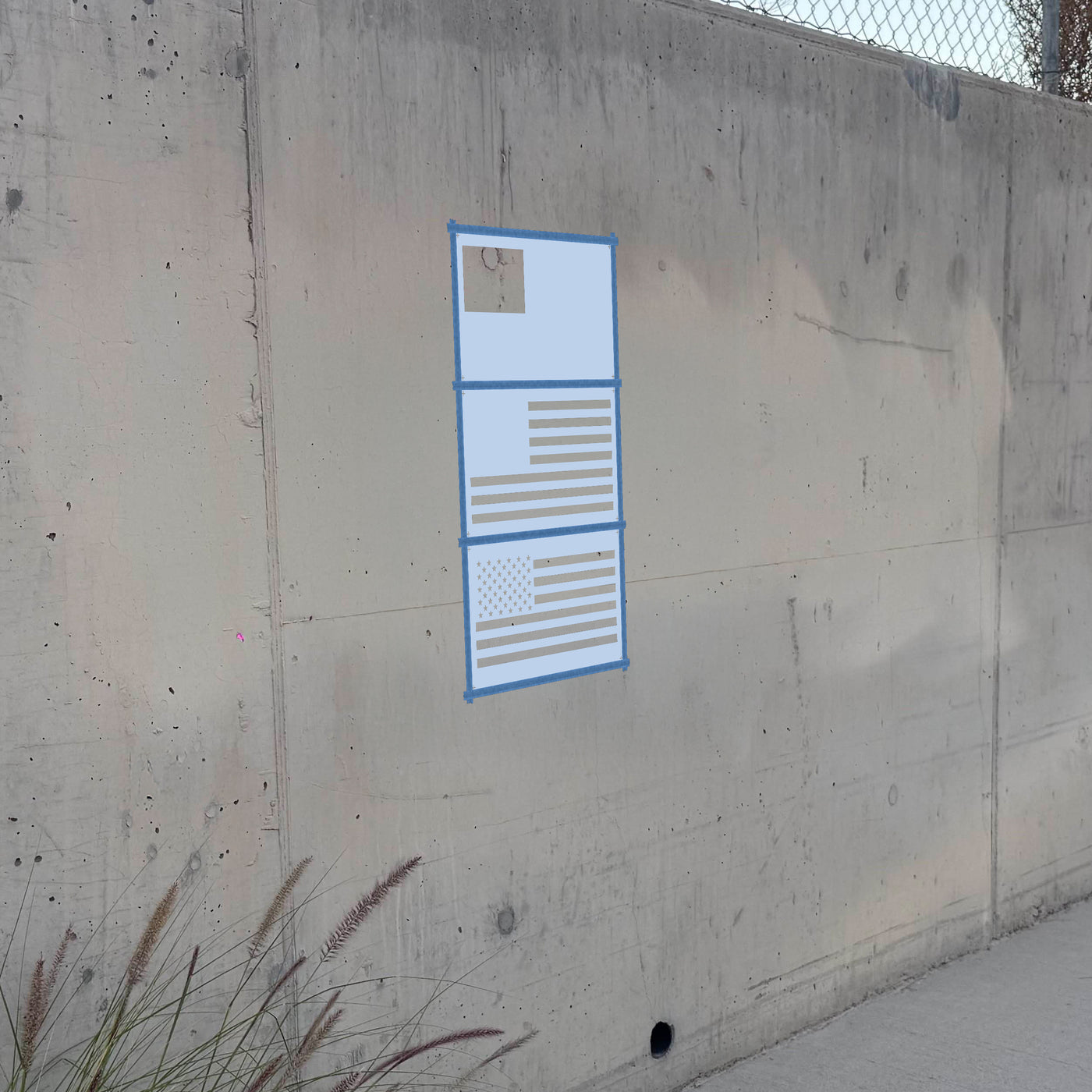 American flag stencil pack on a wall, second angle