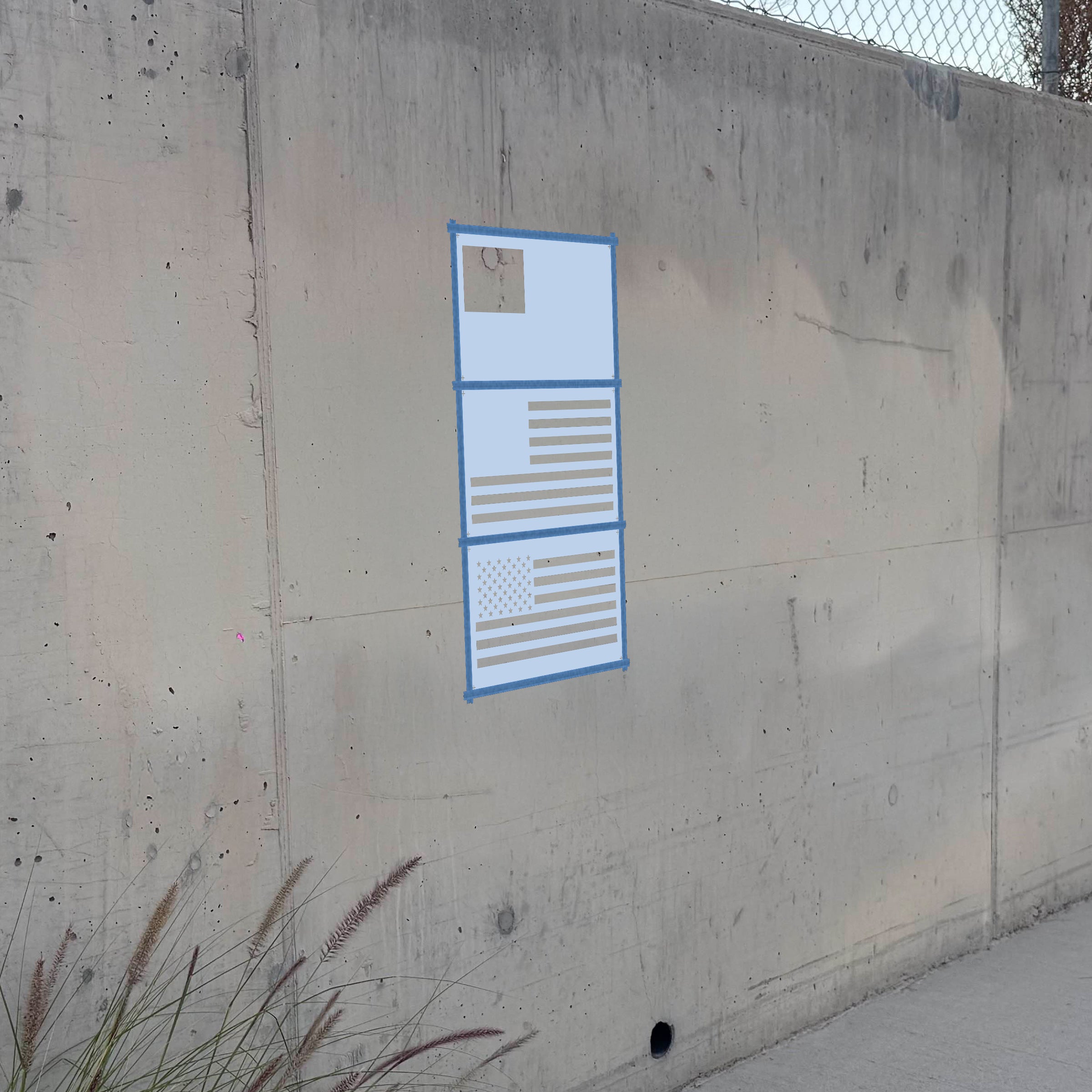 American flag stencil pack on a wall, second angle