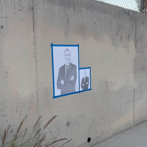 Barack Obama halftone stencil on a wall, second angle