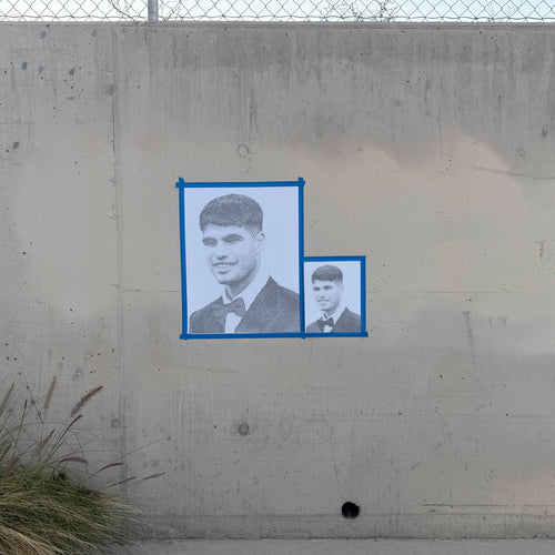 Carlos Alcaraz halftone stencil sprayed on a wall