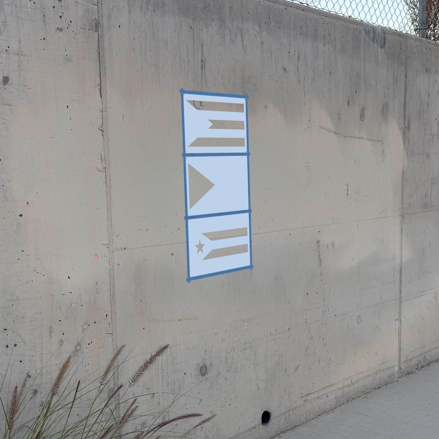 Cuba Flag stencil pack on a wall, second angle