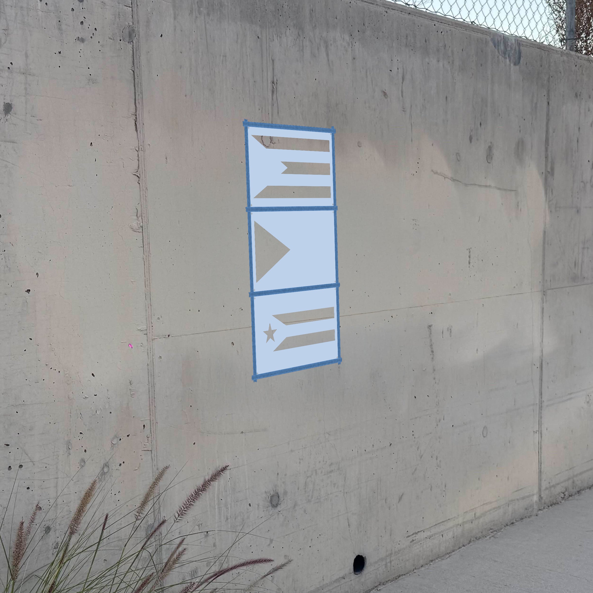 Cuba Flag stencil pack on a wall, second angle