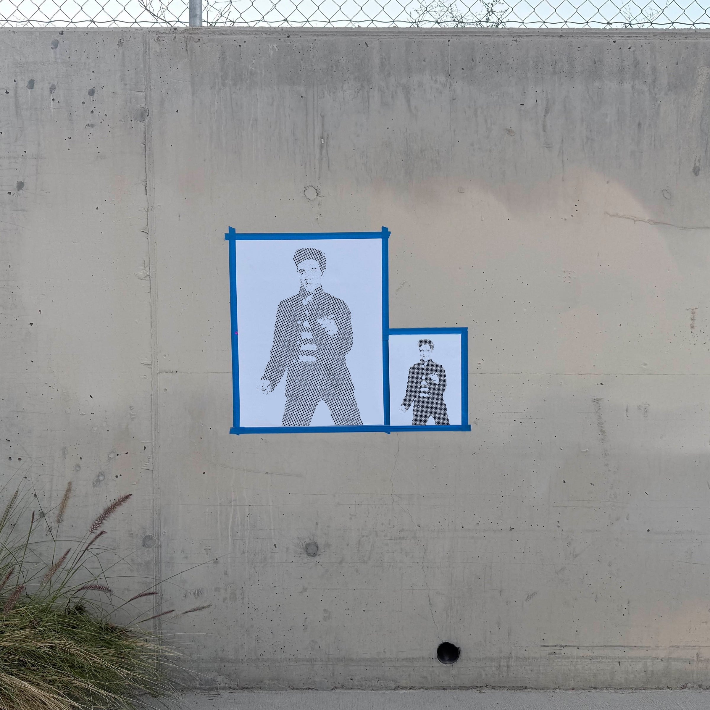 Elvis Presley halftone stencil sprayed on a wall
