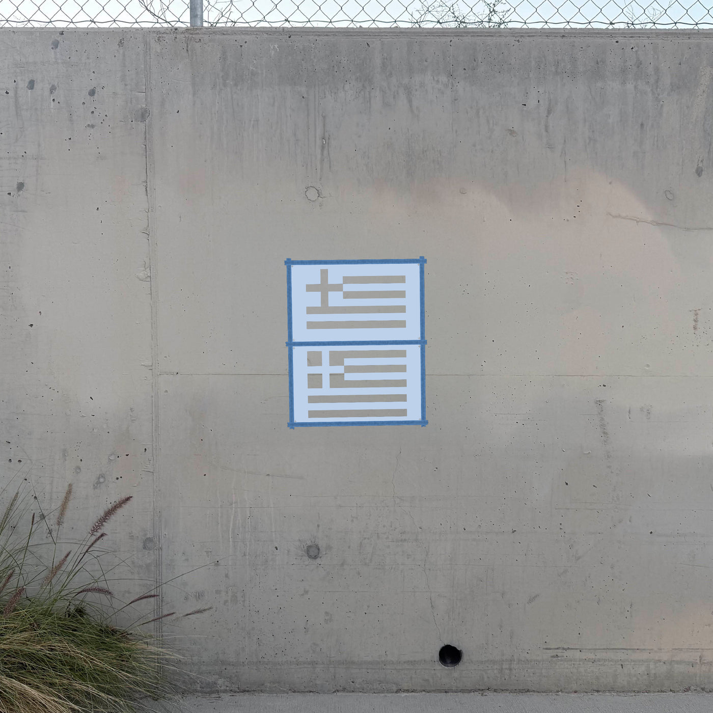 Greece Flag 3-layer stencil pack taped on a wall