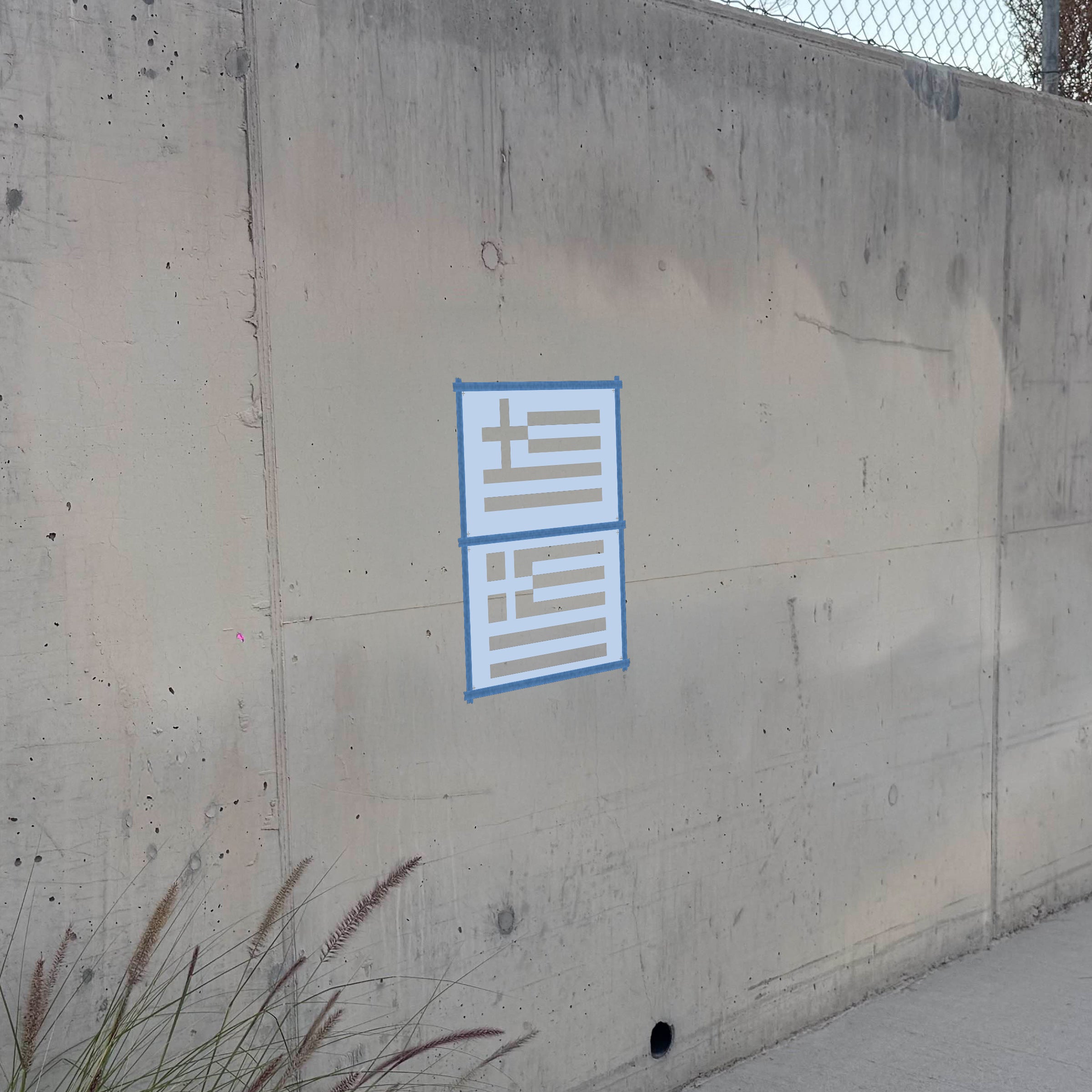 Greece Flag stencil pack on a wall, second angle