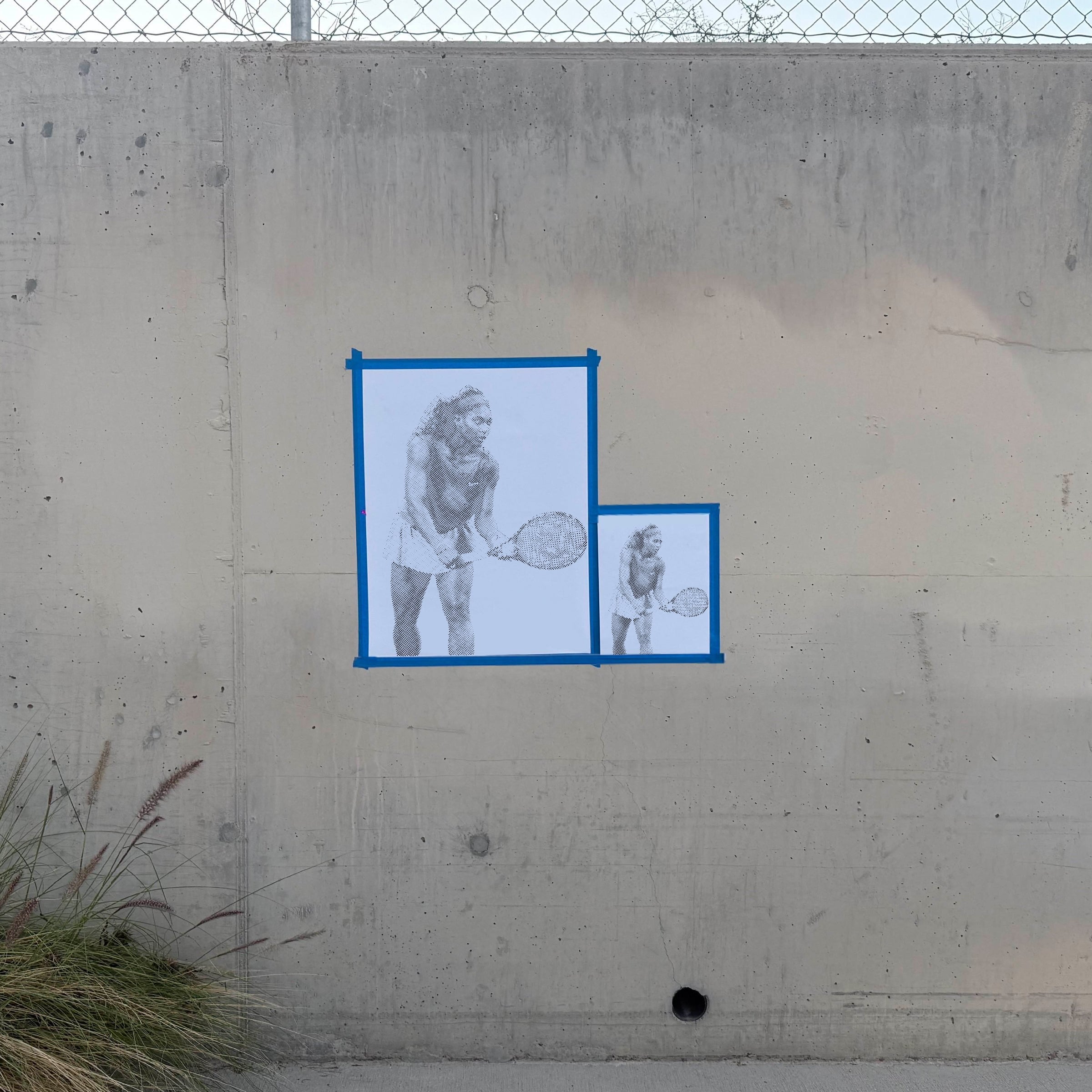Serena Williams halftone stencil sprayed on a wall