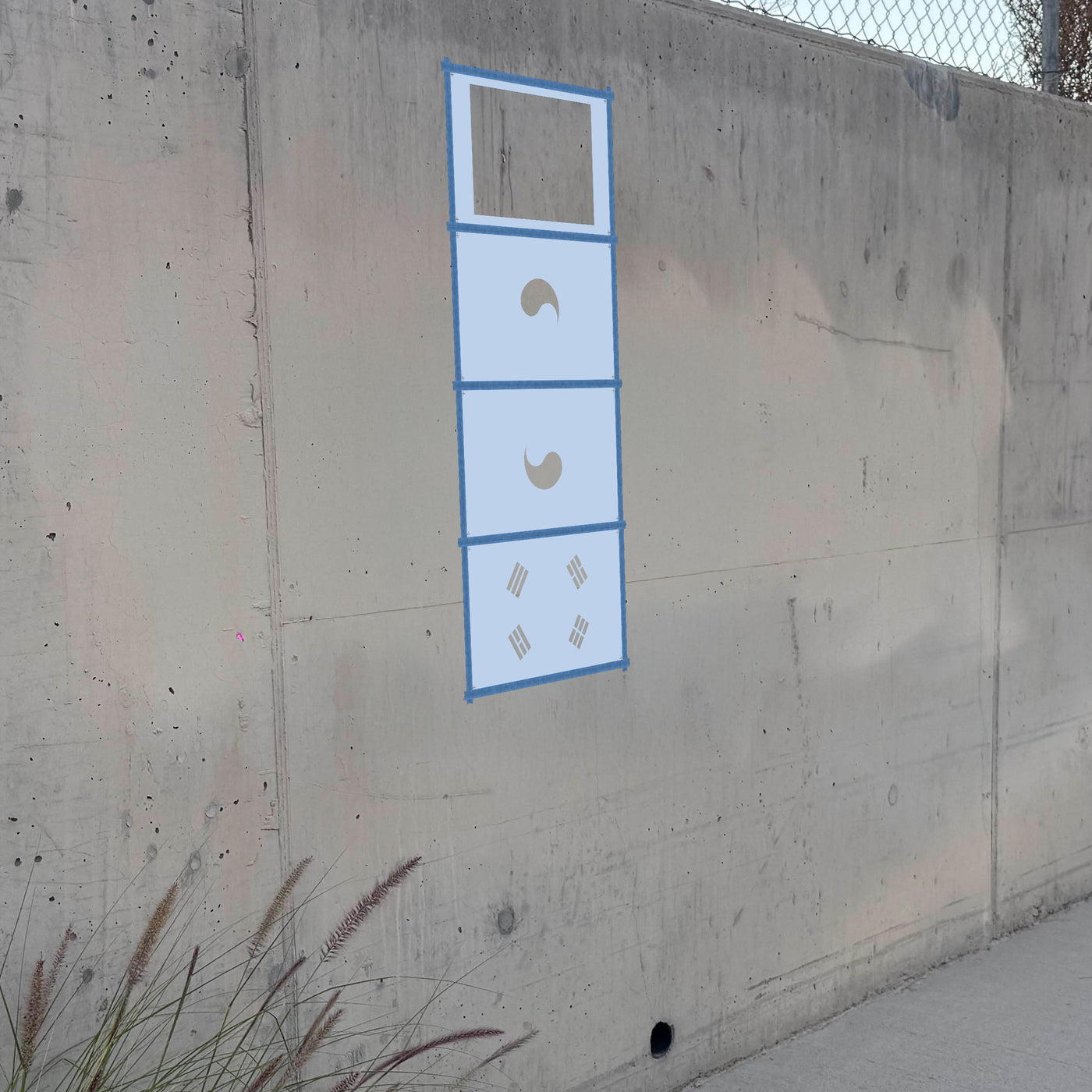 South Korea Flag stencil pack on a wall, second angle