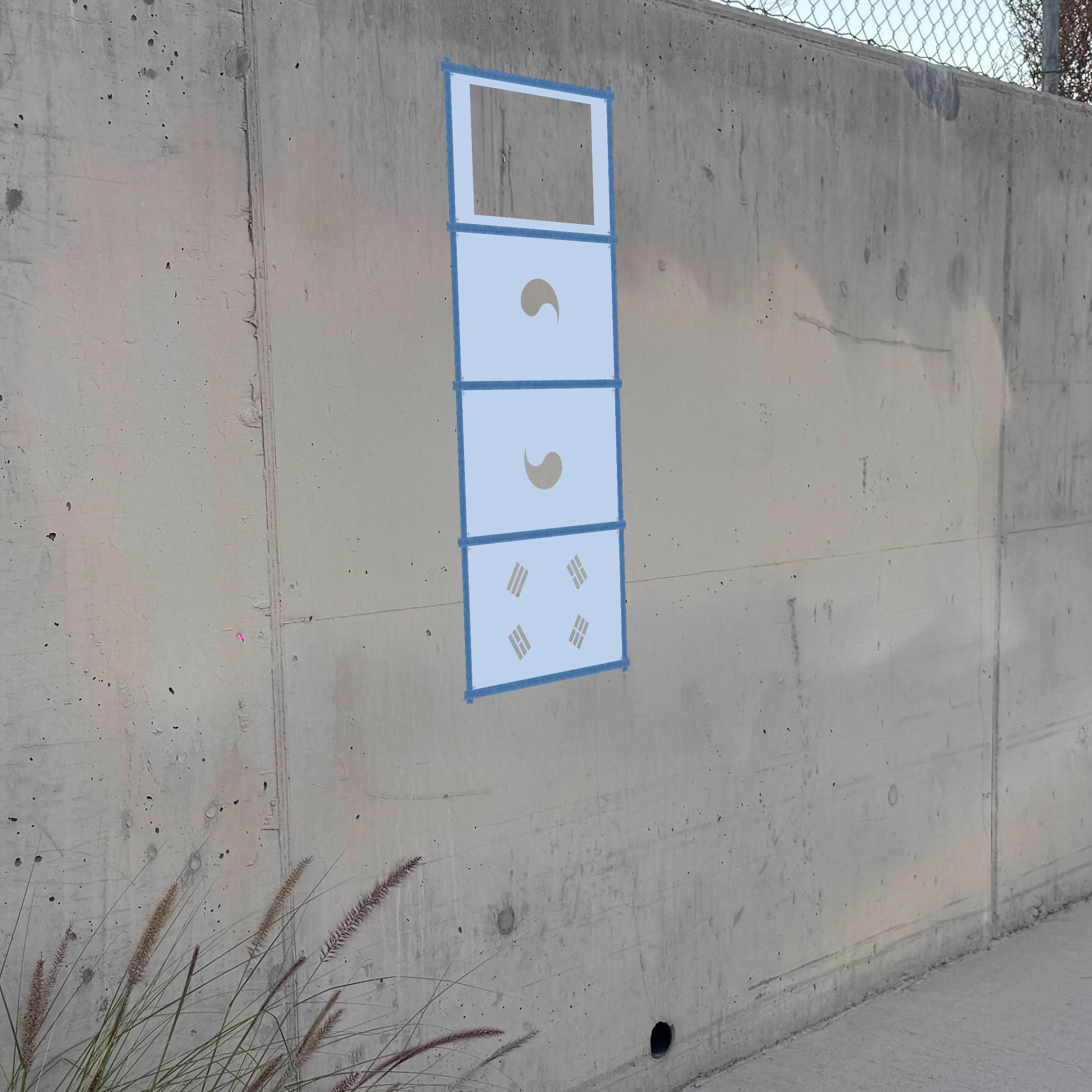 South Korea Flag stencil pack on a wall, second angle