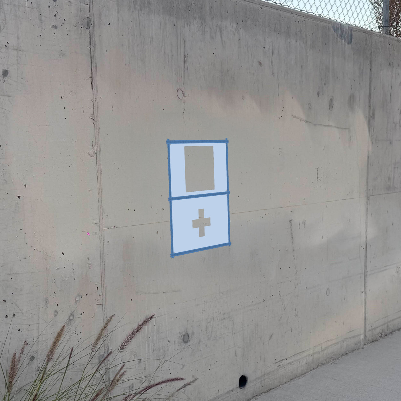 Switzerland Flag stencil pack on a wall, second angle