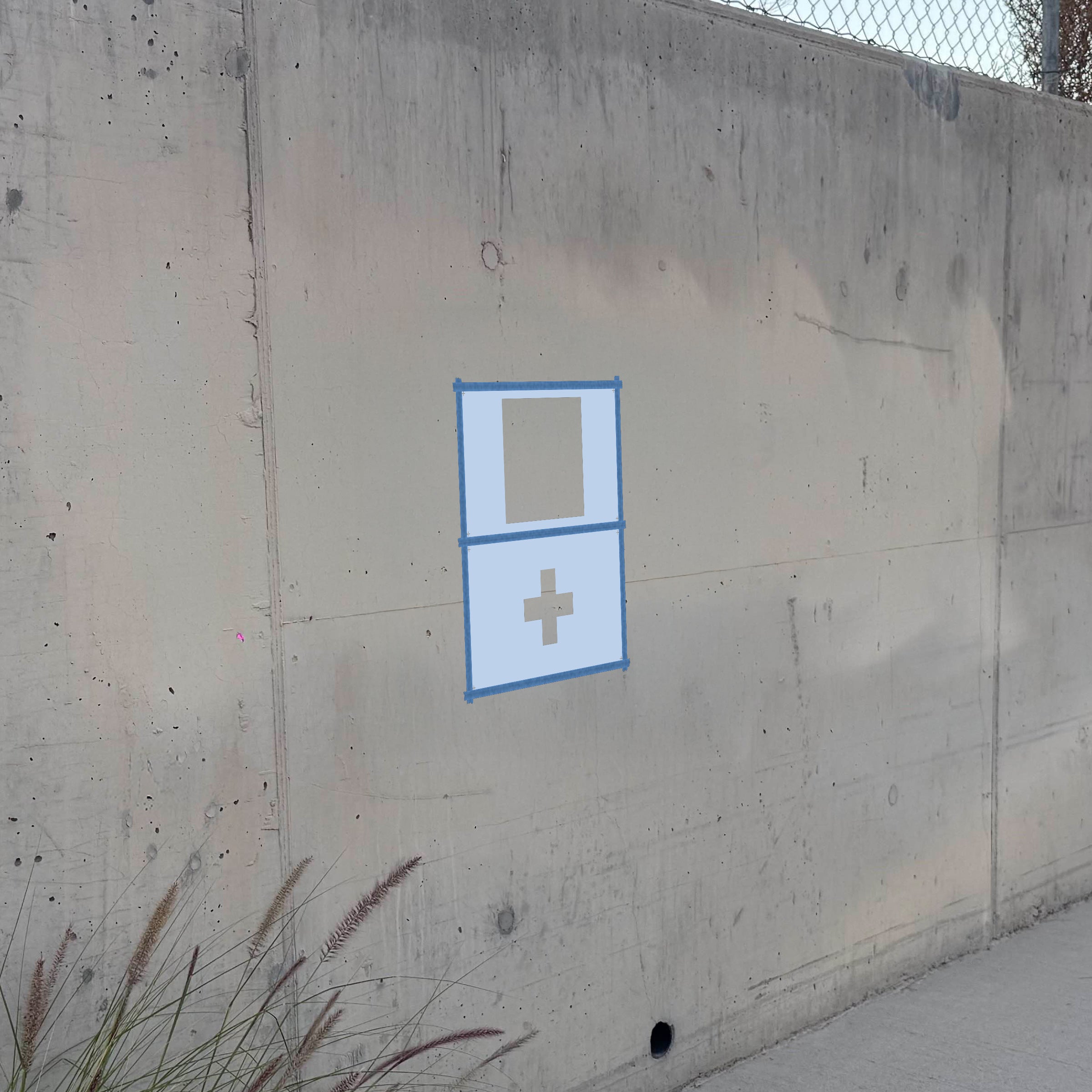 Switzerland Flag stencil pack on a wall, second angle