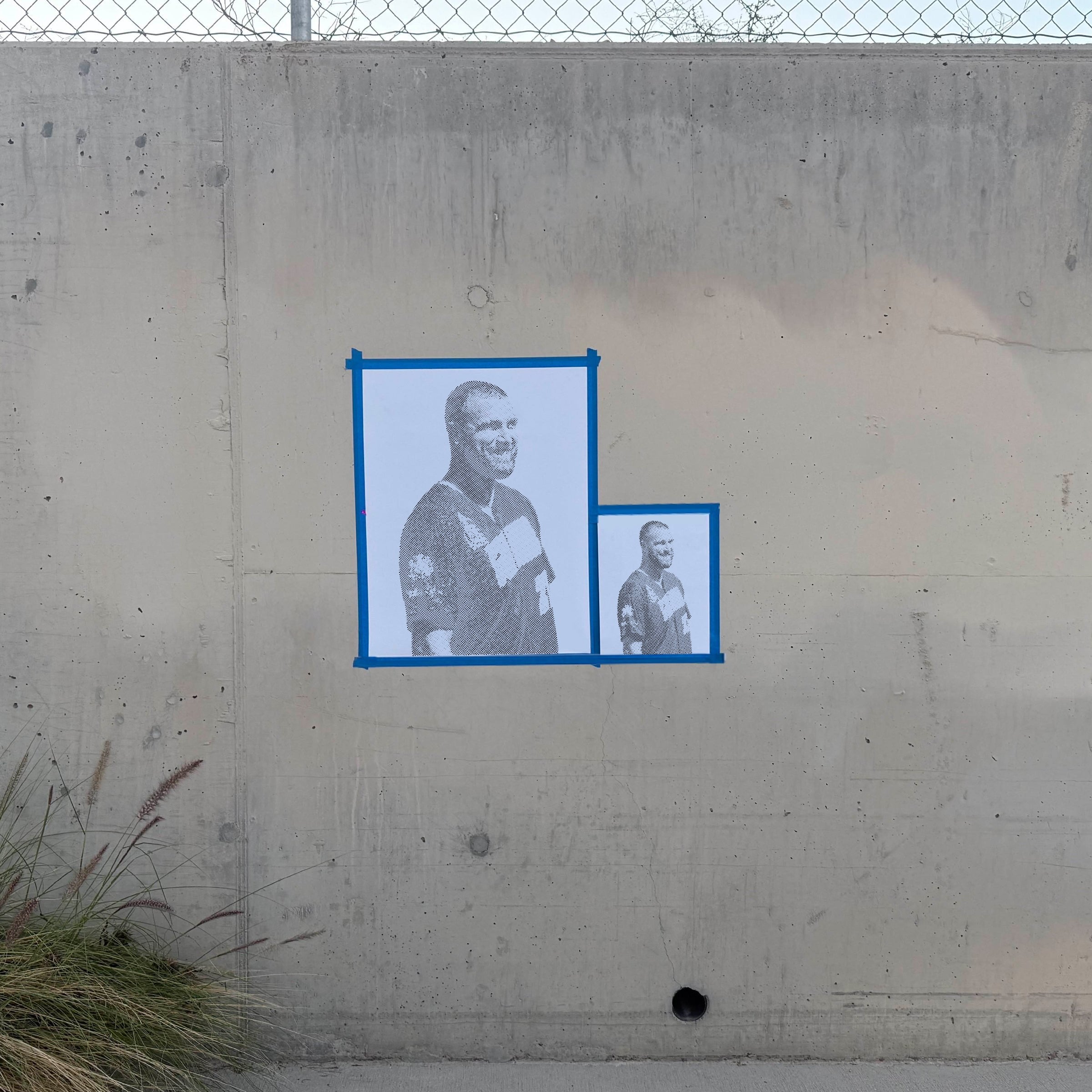 Travis Kelce halftone stencil sprayed on a wall