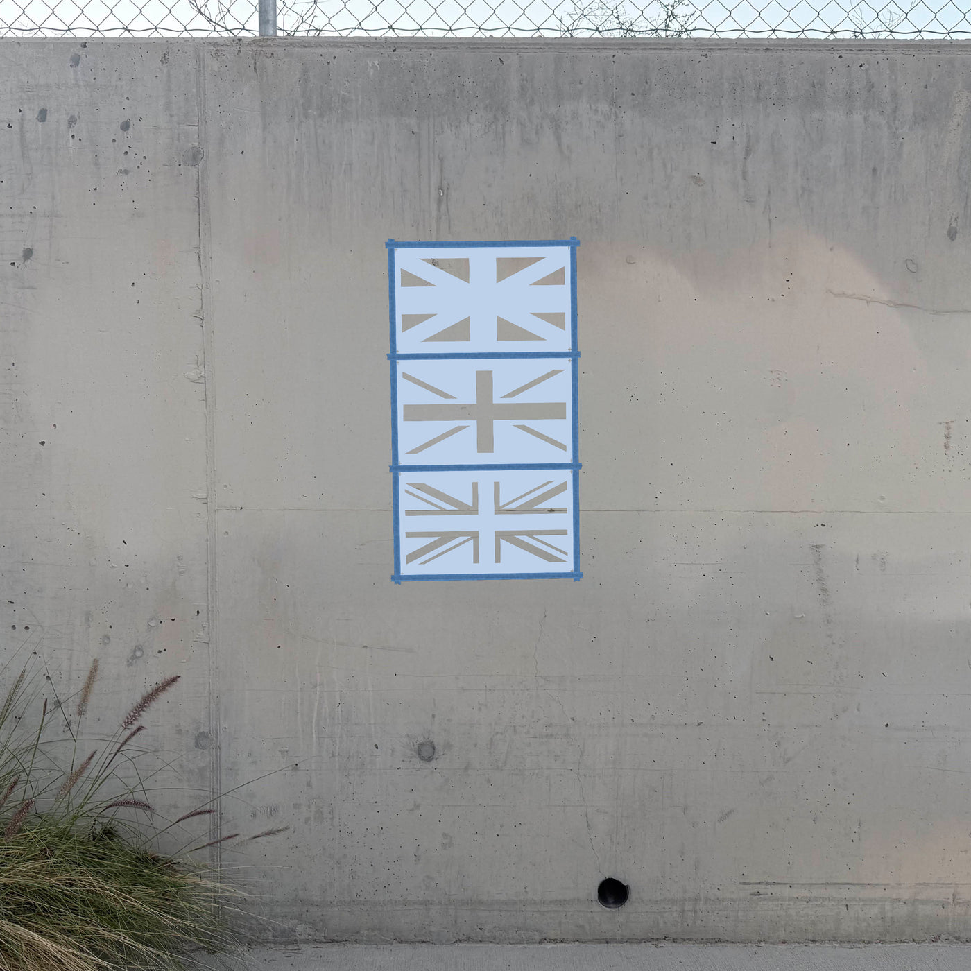 UK Flag 3-layer stencil pack taped on a wall