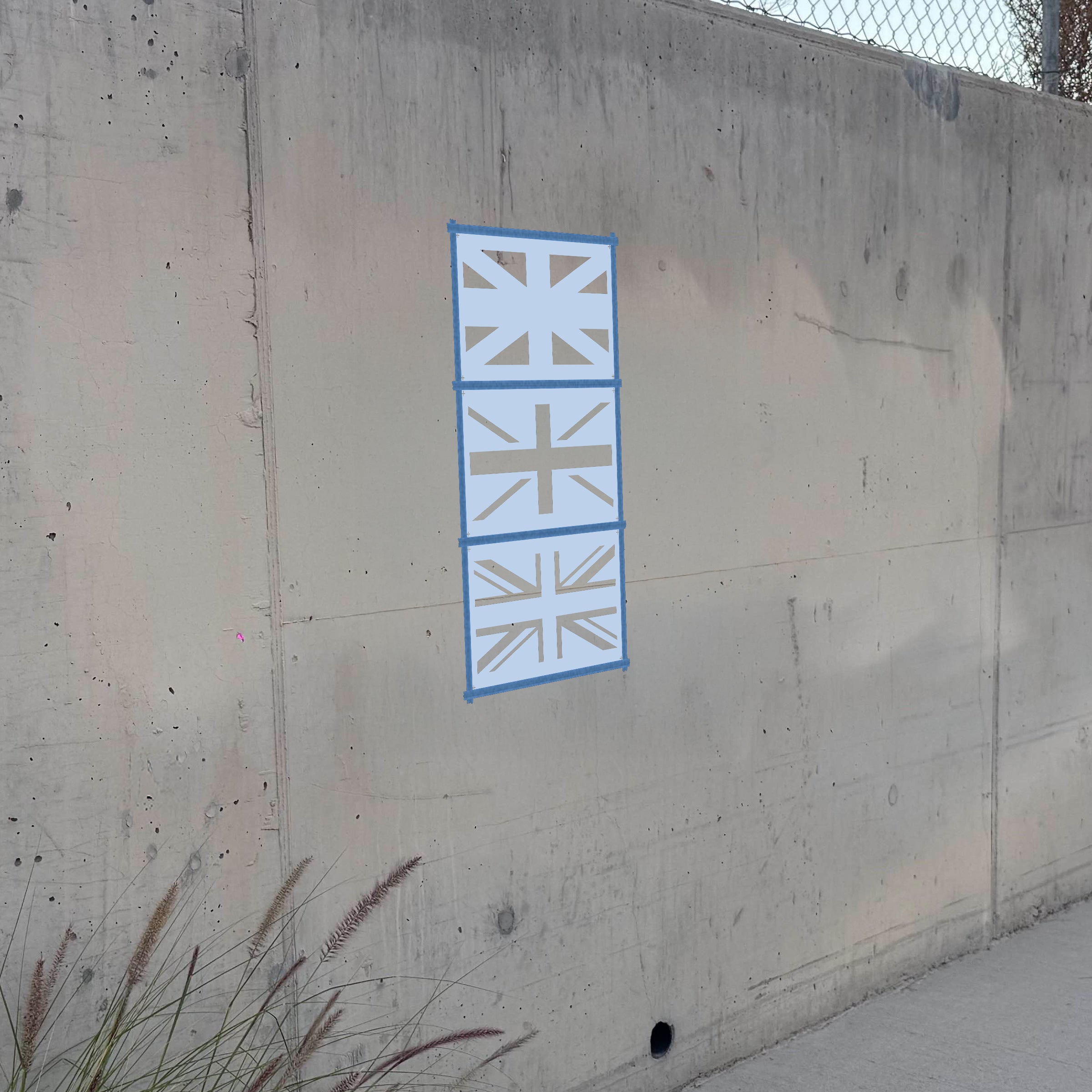 UK Flag stencil pack on a wall, second angle